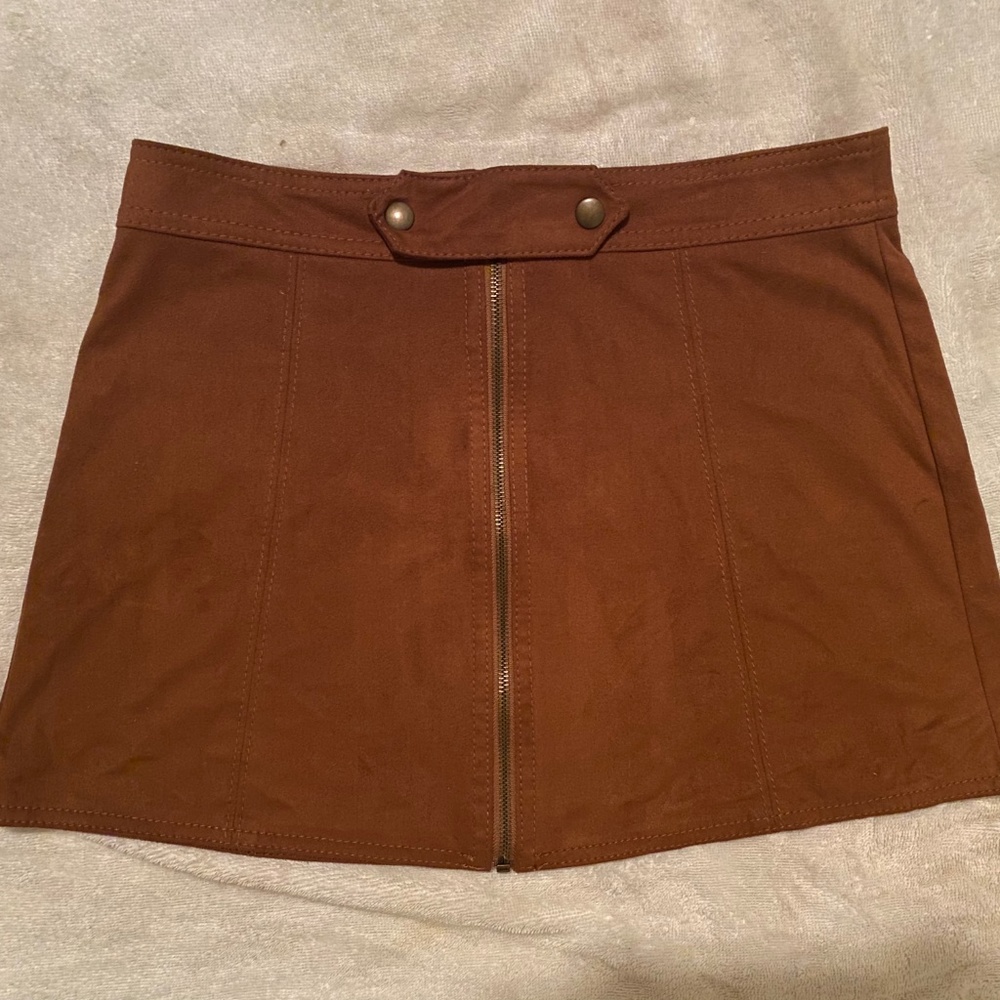 Faux Suede Full Zipper Panel Stretch Mini Skirt - Picture 7 of 7